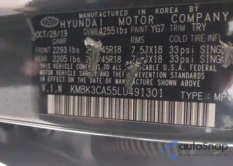 2020 Hyundai Kona Limited z USA, uszkodzony, nr VIN KM8K3CA55LU491301